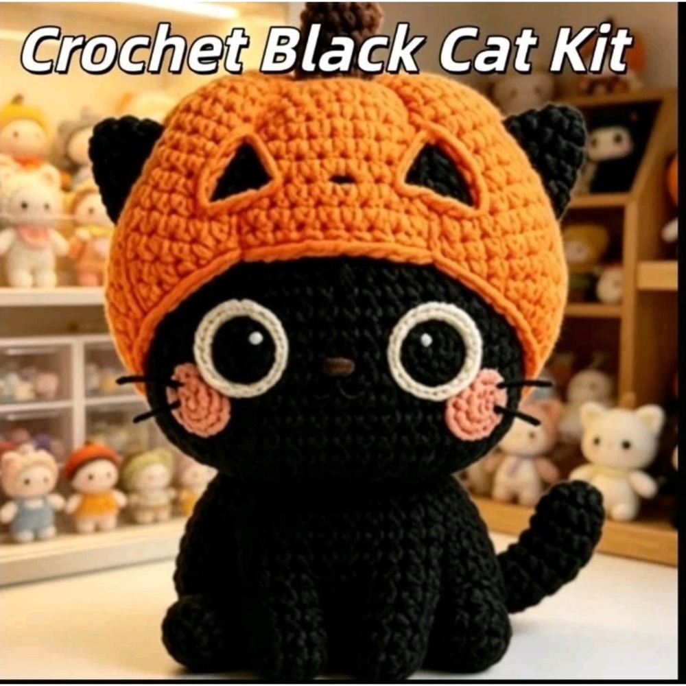 Black Pumpkin Cat Beginners Crochet Kit